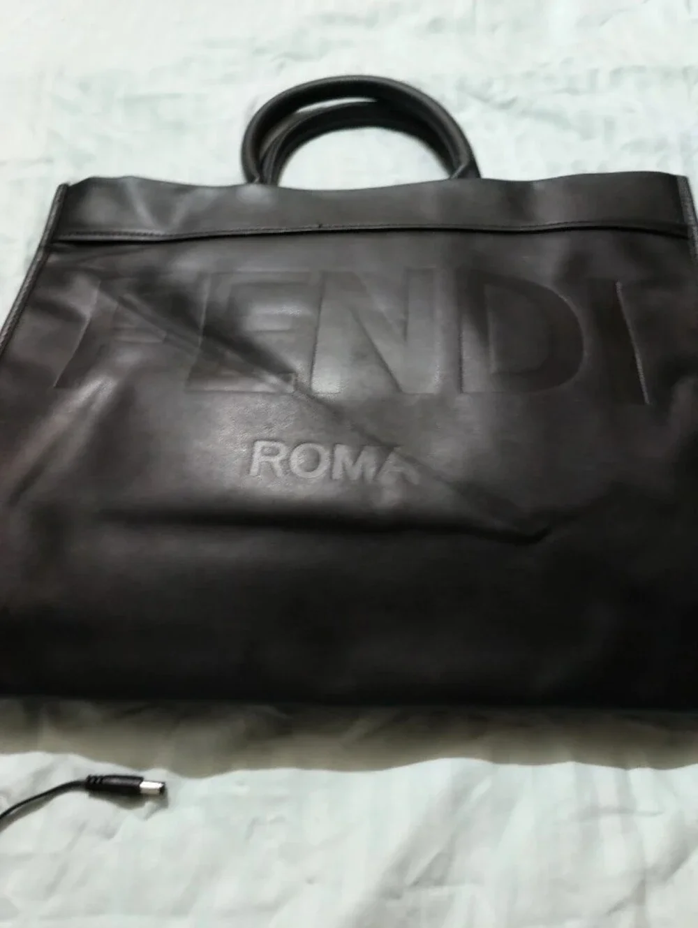 Fendi Black Embossed Roma Leather Tote